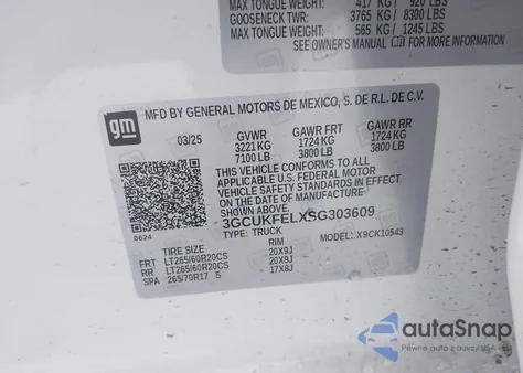 2025 Chevrolet Silverado 1500 4Wd Short Bed Lt Trail Boss z USA, uszkodzony, nr VIN 3GCUKFELXSG303609